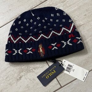 Polo by Ralph Lauren Patterned Knit Beanie - Navy and Red..wool blend..Men’s